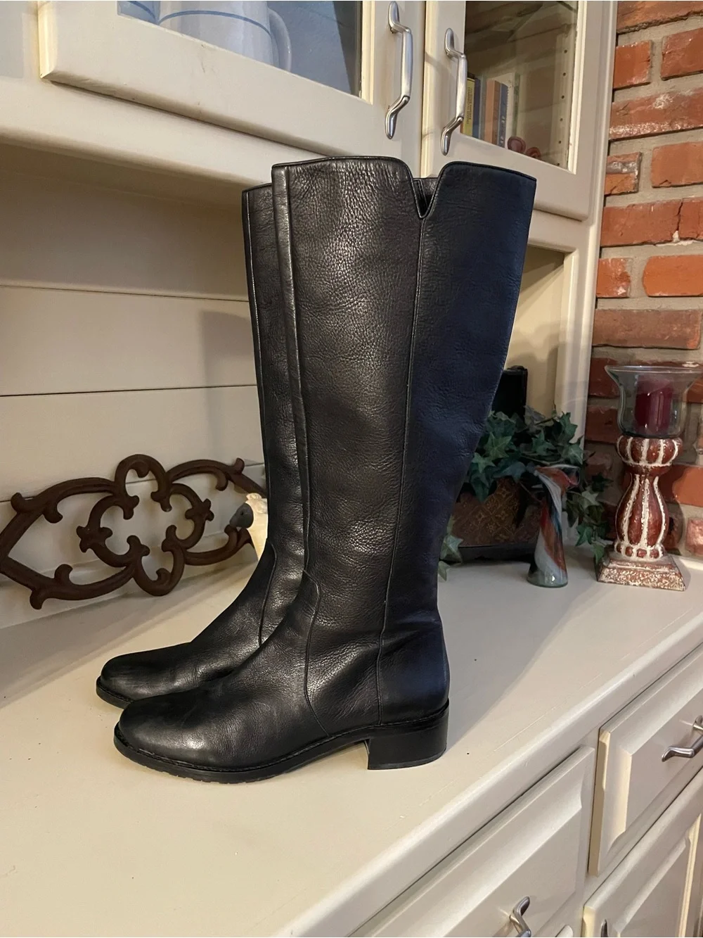 Lands’ End Black Leather Tall Riding Boots Women’s Size 8 Classic Equestrian